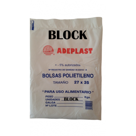 BOLSA 27x35 cm BLOCK POLIETILENO TRANSPARENTE